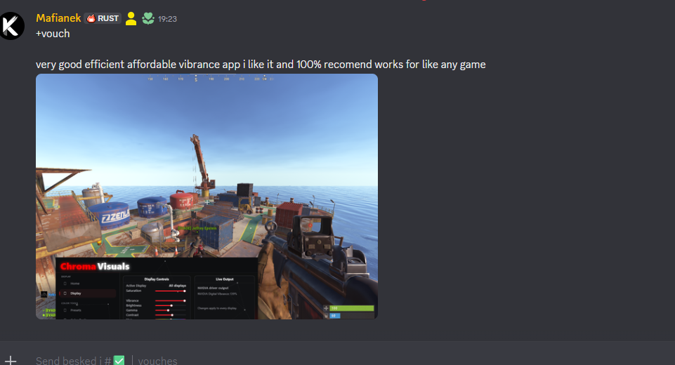 Discord vouch from Mafianek recommending Chroma Visuals