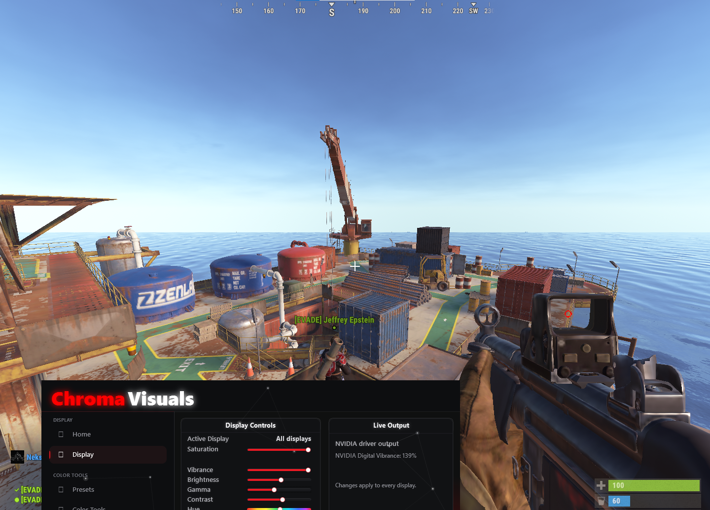 Chroma Visuals overlay running in Rust with saturation and vibrance sliders